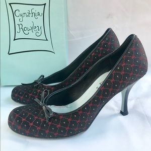 Cynthia Rowley “Teacup” round toe fabric heels